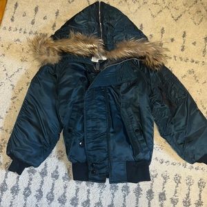 Puffer jacket with faux fur hood